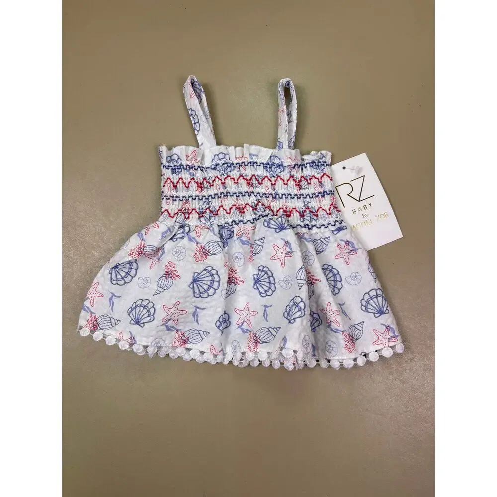 Rachel Zoe Baby Girls 4 Piece Outfit Set 0-3M Nautical Seashell Denim NWT